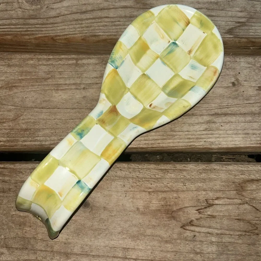MacKenzie-Childs Parchment Check Enamel Spoon Rest - Green